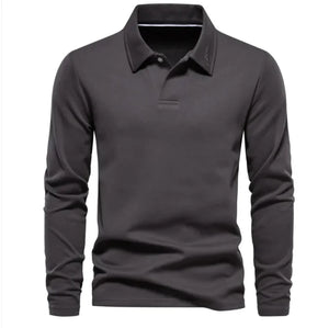 Men's Fashion Lapel Long-Sleeved Polo Shirt – Casual Solid Color Top