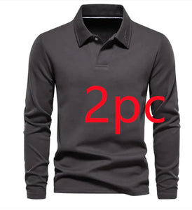 Men's Fashion Lapel Long-Sleeved Polo Shirt – Casual Solid Color Top