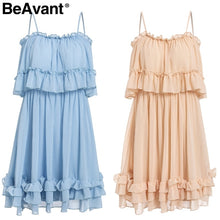 Load image into Gallery viewer, Women Ruffle Pleated Chiffon Summer Off Shoulder Elegant Dress