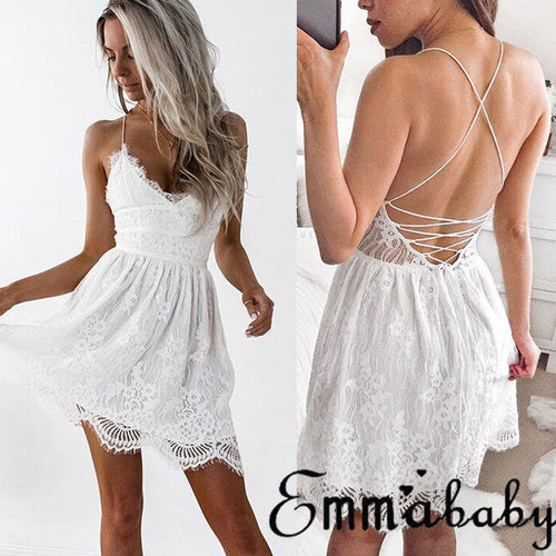 Women Mini Lace Strappy Dress