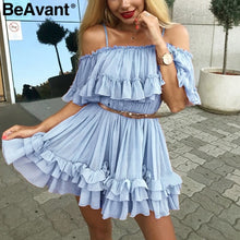 Load image into Gallery viewer, Women Ruffle Pleated Chiffon Summer Off Shoulder Elegant Dress