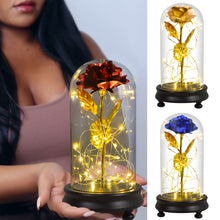 Load image into Gallery viewer, Beauty and The Beast Preserved Roses In Glass Galaxy Rose Flower LED Light Artificial Flowers Christmas Valentine Gift for Girls