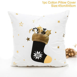 Set of 4 Christmas Cushion Cotton Linen Merry Christmas Cover Cushion