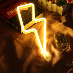 LED Neon Sign Lightning Shaped USB Battery Operated Night Light Decorative Table Lamp For Home Party Living Room decoration