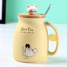 Load image into Gallery viewer, Kitty Kup Mug Ceramic Coffee Cup with Lovely Kitty Wooden Lid