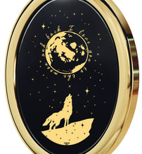 Load image into Gallery viewer, I Love You to the Moon and Back Necklace Wolf Pendant 24k Gold Inscribed on Onyx