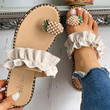 Load image into Gallery viewer, Women Slipper Pineapple Pearl Flat Toe Bohemian Casual Beach Sandals