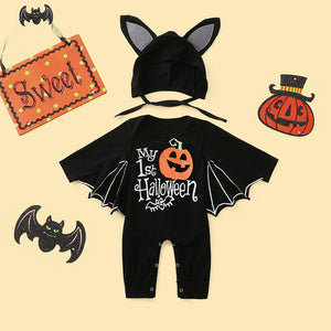 Novelty Baby's Romper Toddler Newborn Girls Halloween Cosplay Costume Romper Hat Outfits Batwing Sleeve Baby Clothing