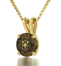 Load image into Gallery viewer, Gold Plated Silver Scorpio Necklace Zodiac Pendant 24k Gold Inscribed on Crystal