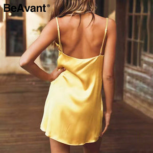 Women Spaghetti Strap Sexy Mini Dress V-Neck Club Party Dress