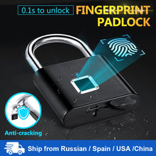 Load image into Gallery viewer, Towode Keyless USB Rechargeable Door Lock Fingerprint Smart Padlock Quick Unlock Zinc alloy Metal Self Developing Chip