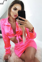 Load image into Gallery viewer, Women Satin V Neck Party  2 Piece Outfits Long Sleeve Bandage