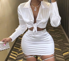 Load image into Gallery viewer, Women Satin V Neck Party  2 Piece Outfits Long Sleeve Bandage