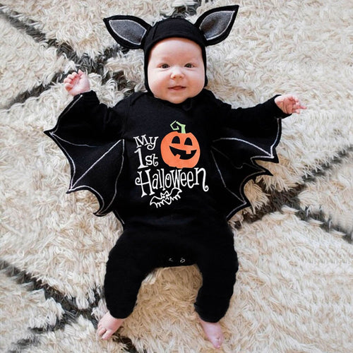 Novelty Baby's Romper Toddler Newborn Girls Halloween Cosplay Costume Romper Hat Outfits Batwing Sleeve Baby Clothing