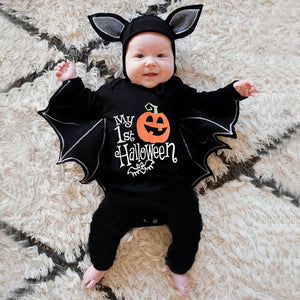 Novelty Baby's Romper Toddler Newborn Girls Halloween Cosplay Costume Romper Hat Outfits Batwing Sleeve Baby Clothing