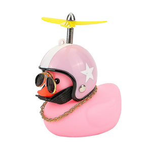 Car Duck with Helmet Broken Wind Small Yellow Duck Road Bike Motor Helmet Riding Cycling Car Accessories Decor Without Lights