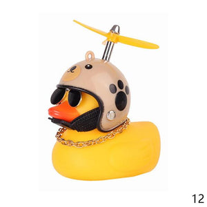 Car Duck with Helmet Broken Wind Small Yellow Duck Road Bike Motor Helmet Riding Cycling Car Accessories Decor Without Lights