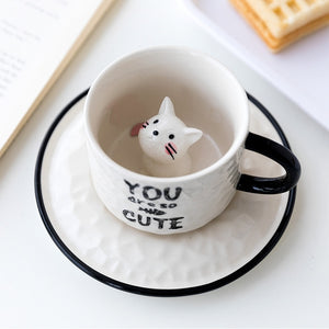 Cute Cat Relief Ceramics Mug