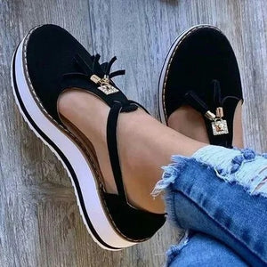 Women Sandals Tassel Round Toe Pumps Thick Bottom Buckle Strap Casual Shoes