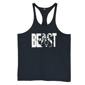 Men Gym Workout Printed "BEAST" Tank Tops Y Back Fitness Thin Shoulder Strap