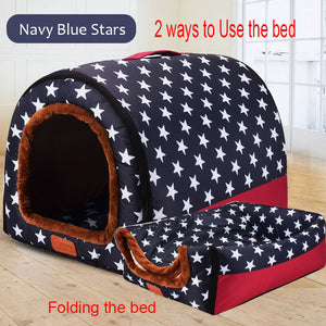 Warm PET House Comfortable Print Stars Kennel Foldable Sleeping Mat