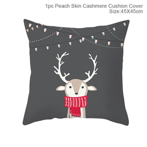 Set of 4 Christmas Cushion Cotton Linen Merry Christmas Cover Cushion