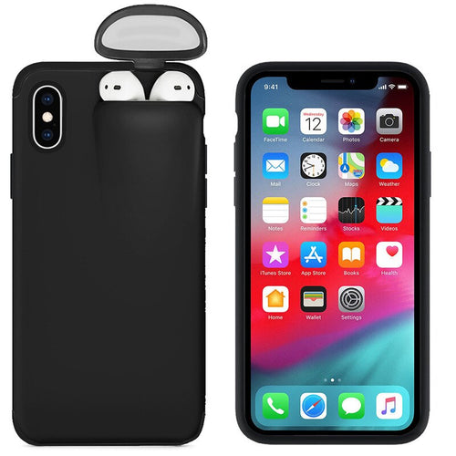 2 In 1 Headset Caps Phone Case Earphone Storage Box For iPhone 11Pro XS MAX XR X 7 8 6 6S Plus Shockproof