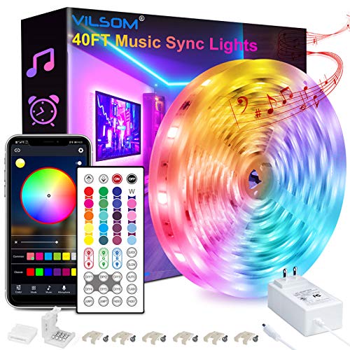 40FT Led Strip Lights, ViLSOM Smart APP and Remote Control Music Sync Led Lights Strip for Bedroom, Ceiling, Party, Home Decoration with 5050LED 16 Million Colors RGB Light Strip Bias Lighting