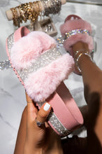 Load image into Gallery viewer, Luxury Designer Women Fur Rhinestone Slippers Platform Wedges Heel Solid Fluffy Furry Slides Outside Sexy Shoes Ladies Whosale