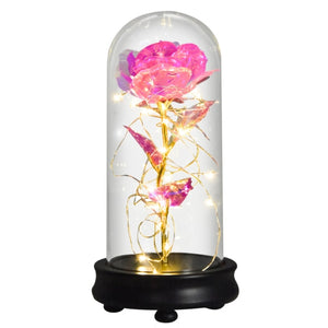 Beauty and The Beast Preserved Roses In Glass Galaxy Rose Flower LED Light Artificial Flowers Christmas Valentine Gift for Girls