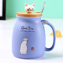 Load image into Gallery viewer, Kitty Kup Mug Ceramic Coffee Cup with Lovely Kitty Wooden Lid