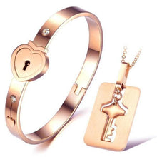 Load image into Gallery viewer, Rose Gold Love Lock Necklace and Bracelet Set