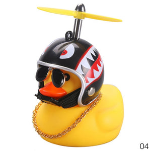 Car Duck with Helmet Broken Wind Small Yellow Duck Road Bike Motor Helmet Riding Cycling Car Accessories Decor Without Lights