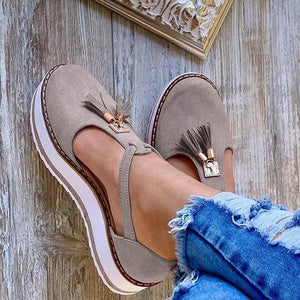 Women Sandals Tassel Round Toe Pumps Thick Bottom Buckle Strap Casual Shoes