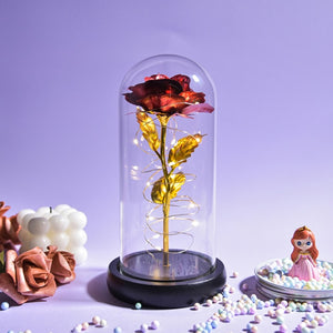 Beauty and The Beast Preserved Roses In Glass Galaxy Rose Flower LED Light Artificial Flowers Christmas Valentine Gift for Girls