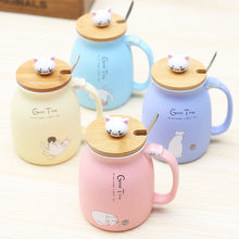 Load image into Gallery viewer, Kitty Kup Mug Ceramic Coffee Cup with Lovely Kitty Wooden Lid