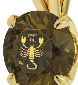 Gold Plated Silver Scorpio Necklace Zodiac Pendant 24k Gold Inscribed on Crystal