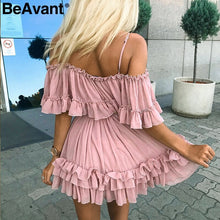 Load image into Gallery viewer, Women Ruffle Pleated Chiffon Summer Off Shoulder Elegant Dress