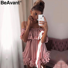 Load image into Gallery viewer, Women Ruffle Pleated Chiffon Summer Off Shoulder Elegant Dress