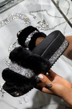 Load image into Gallery viewer, Luxury Designer Women Fur Rhinestone Slippers Platform Wedges Heel Solid Fluffy Furry Slides Outside Sexy Shoes Ladies Whosale