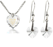 Load image into Gallery viewer, Tiny Heart Jewelry Set 24k Gold Inscribed I Love You to the Moon and Back Necklace and Drop Earrings