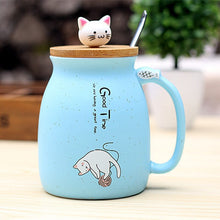 Load image into Gallery viewer, Kitty Kup Mug Ceramic Coffee Cup with Lovely Kitty Wooden Lid