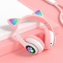 Load image into Gallery viewer, LED Cat Ear Noise Cancelling Headphones Bluetooth 5.0 Young People Kids Headset Support TF Card 3.5mm Plug with Mic