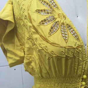 Women Yellow Embroidery Boho Dress