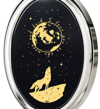 Load image into Gallery viewer, I Love You to the Moon and Back Necklace Wolf Pendant 24k Gold Inscribed on Onyx