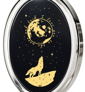 I Love You to the Moon and Back Necklace Wolf Pendant 24k Gold Inscribed on Onyx