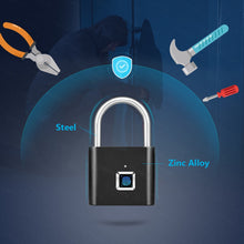 Load image into Gallery viewer, Towode Keyless USB Rechargeable Door Lock Fingerprint Smart Padlock Quick Unlock Zinc alloy Metal Self Developing Chip