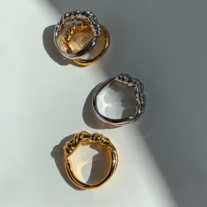 17mm Gold / Silver Color Irregular Twisted Rings