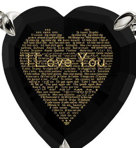 925 Sterling Silver Heart Necklace 24k Gold Inscribed I Love You in 120 Languages