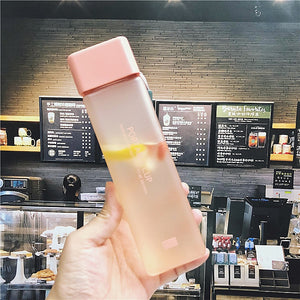 Square Frosted Plastic Water Bottle Portable Transparent Fruit Juice Leak-proof Bottle